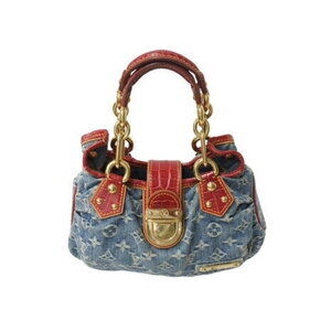 Louis Vuitton Pleaty Handbag Denim Alligator Leather Red Indigo Blue